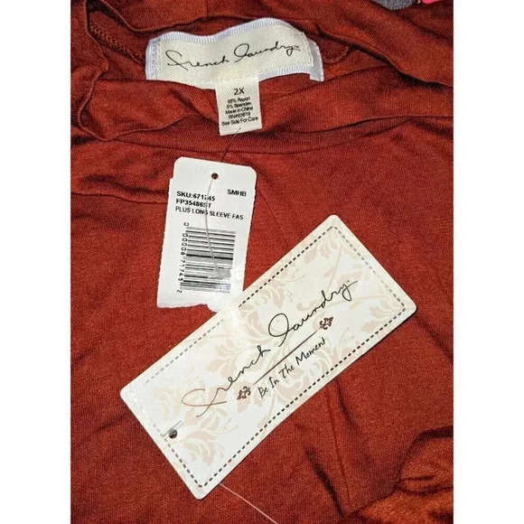 French Laundry Rust Top Tunic 2X XXL Long sleeve Mock Turtleneck Button Trim NWT - Picture 6 of 8